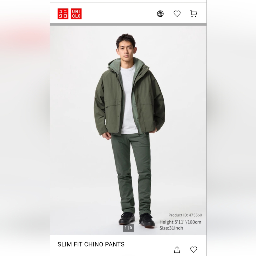Uniqlo Slim Fit Chino Pants, olive Green